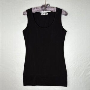 Black Extra Long Layering Tank Top for Women Stretch Cotton Mini Dress S